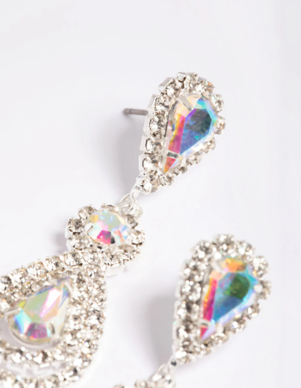 Silver Flower Stud Teardrop Earrings - Image 4