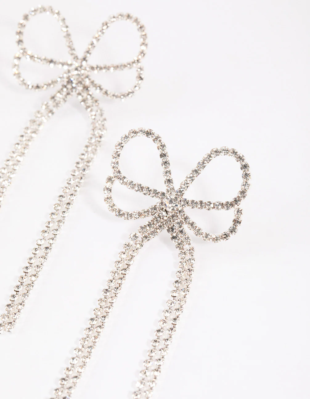 Silver Big Bow Diamante Drop Earrings - Image 2