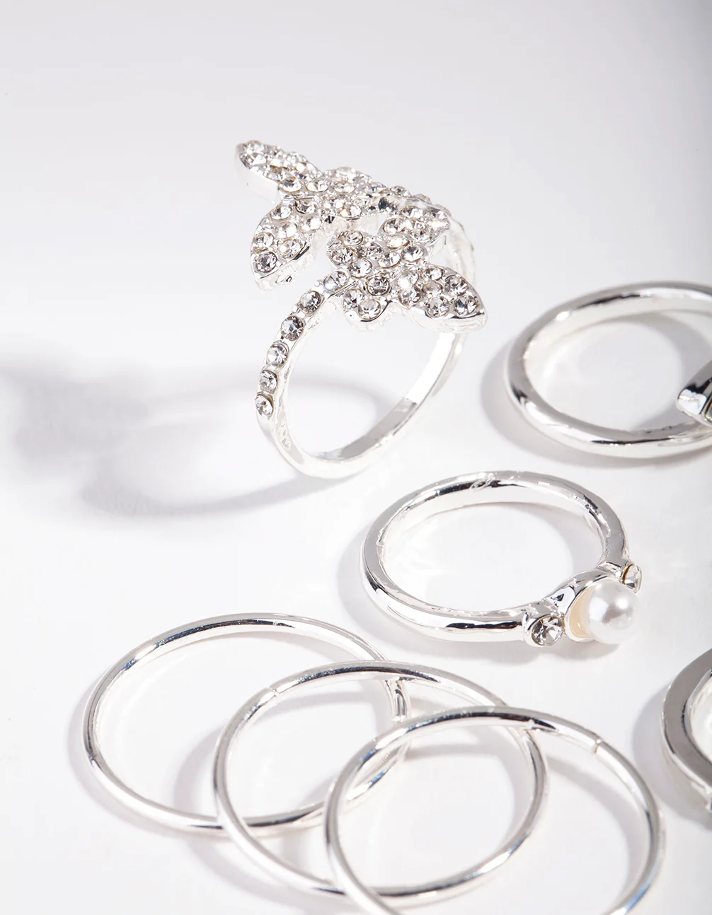 Silver Butterfly Diamante Ring Set - Image 2
