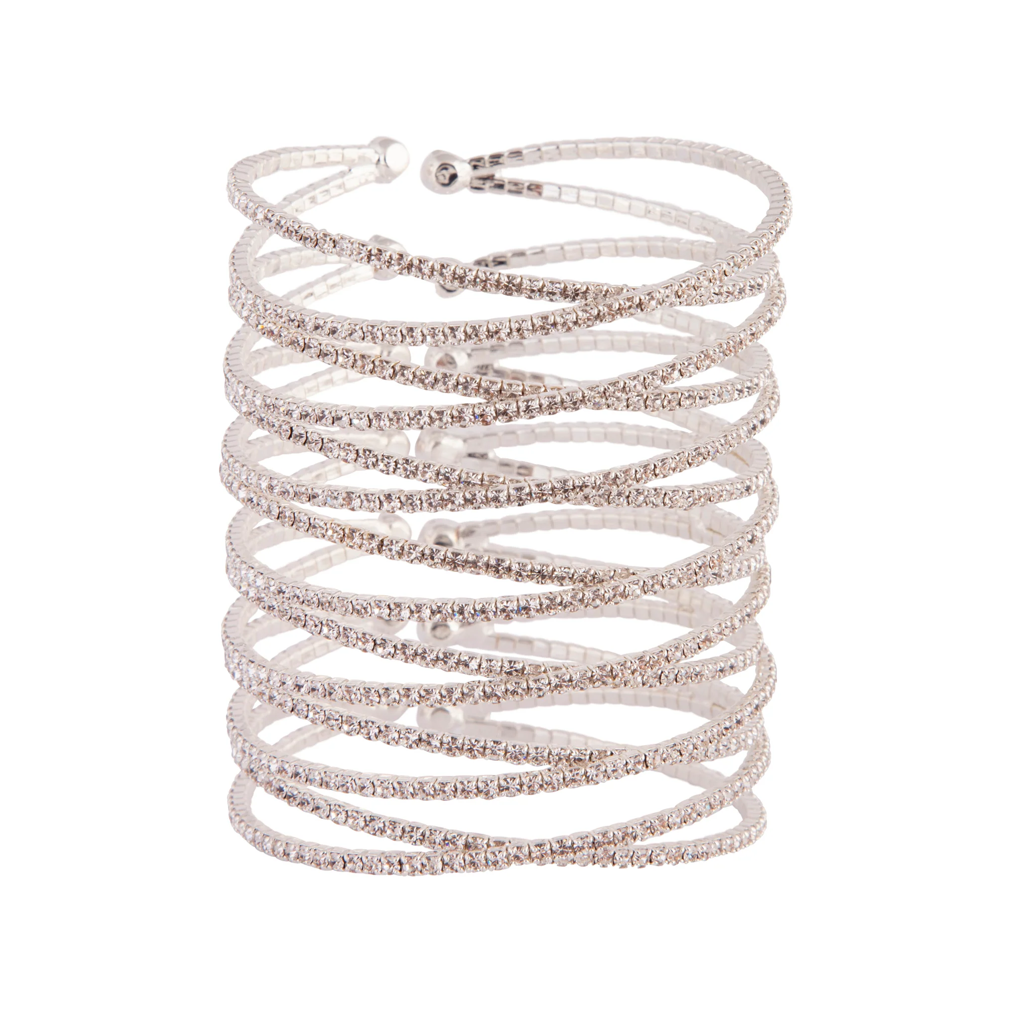 Diamante Silver Crossover Multi Layer Cuff