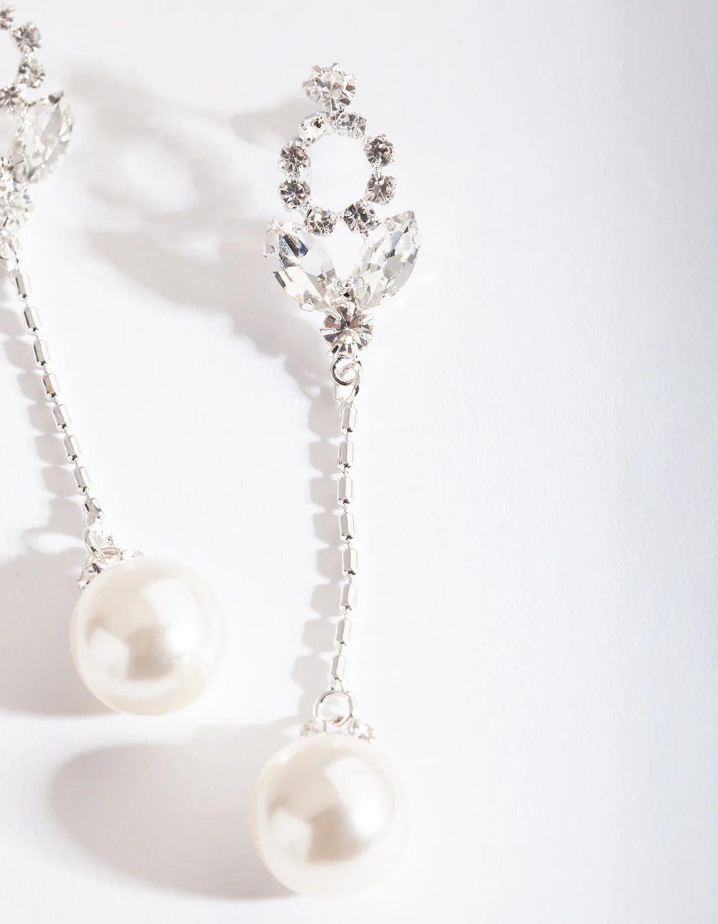 Silver Pearl Gem Drop Earrings - Image 2