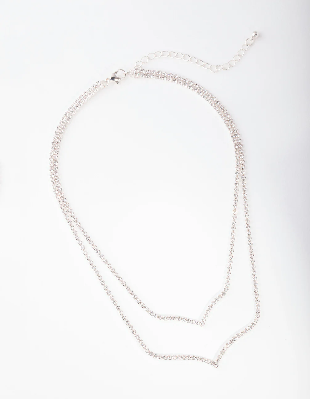 Silver Diamante Double Row Point Necklace - Image 2