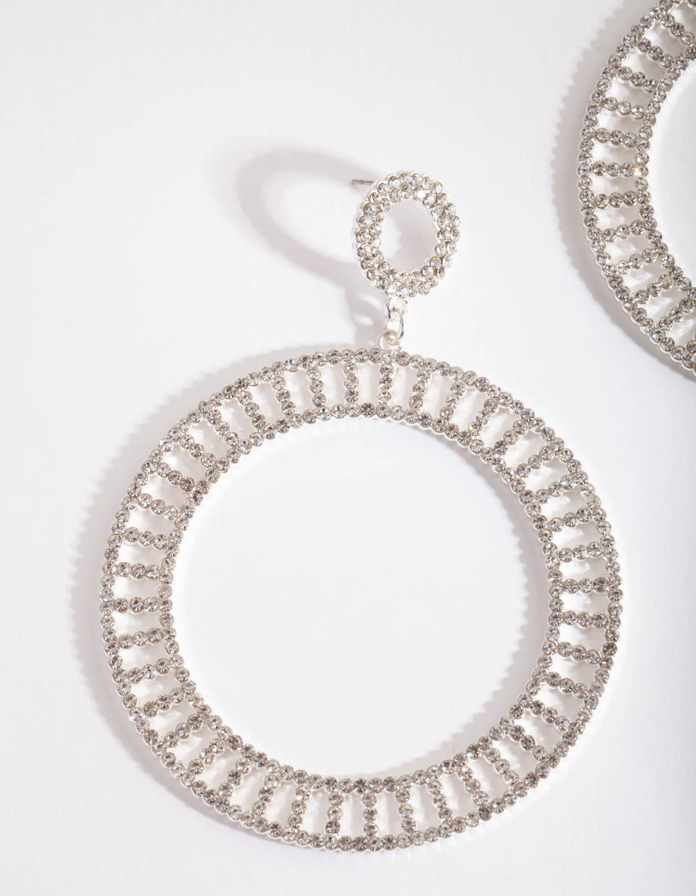 Silver Diamante Cutout Disc Earrings - Image 3