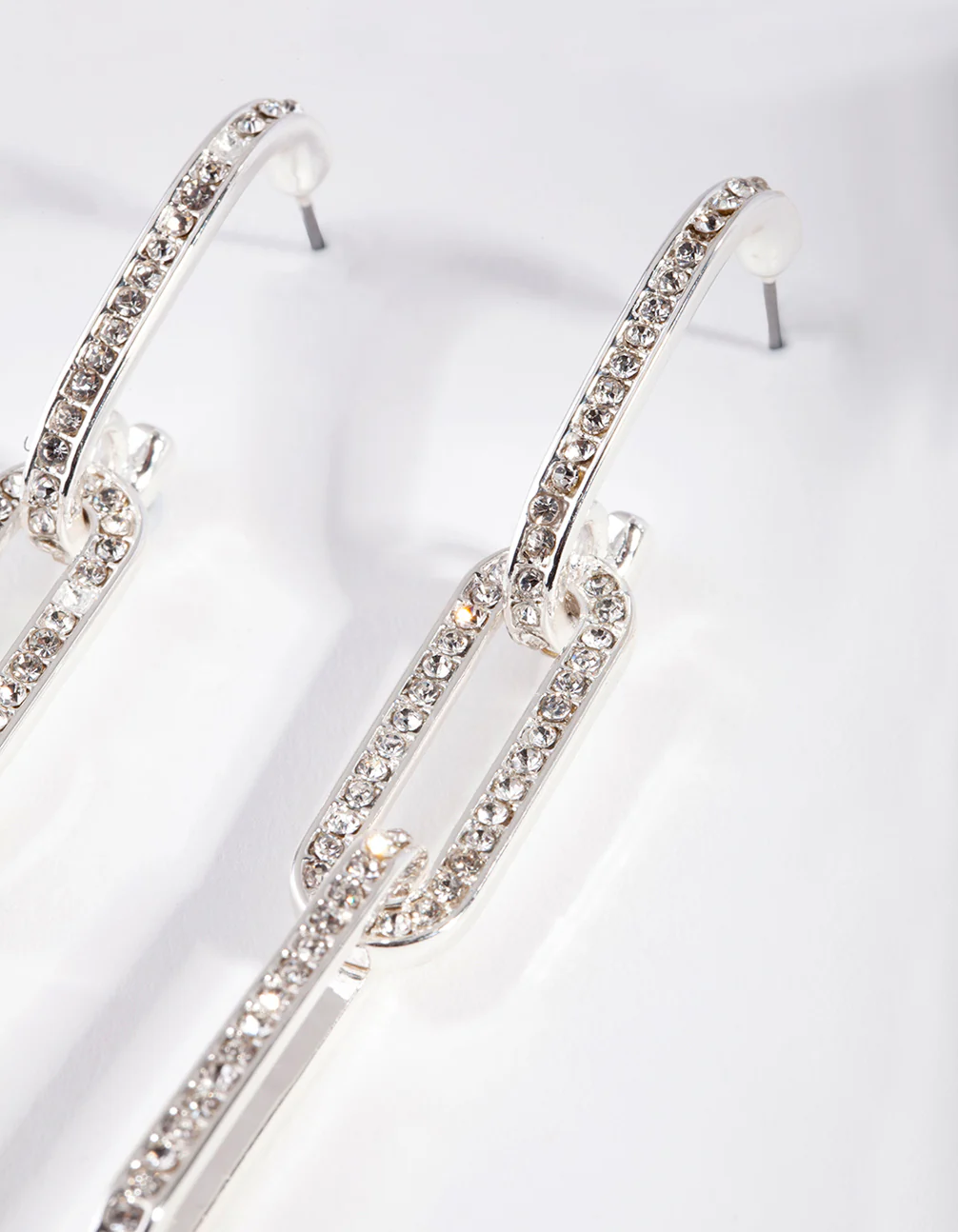 Silver Diamante Chain Link Drop Earrings - Image 3