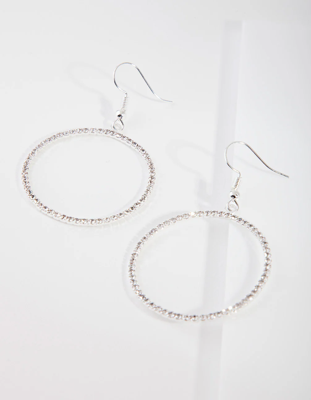 Silver Diamante Circle Drop Earrings - Image 2
