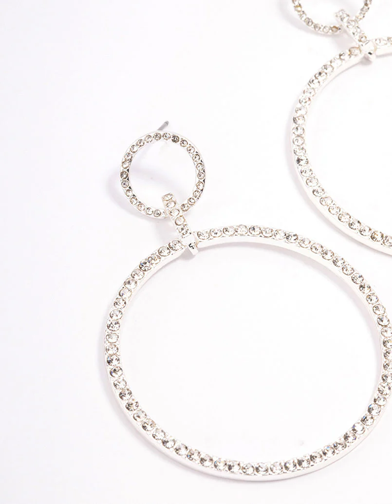 Silver Diamante Circle Drop Earrings - Image 2