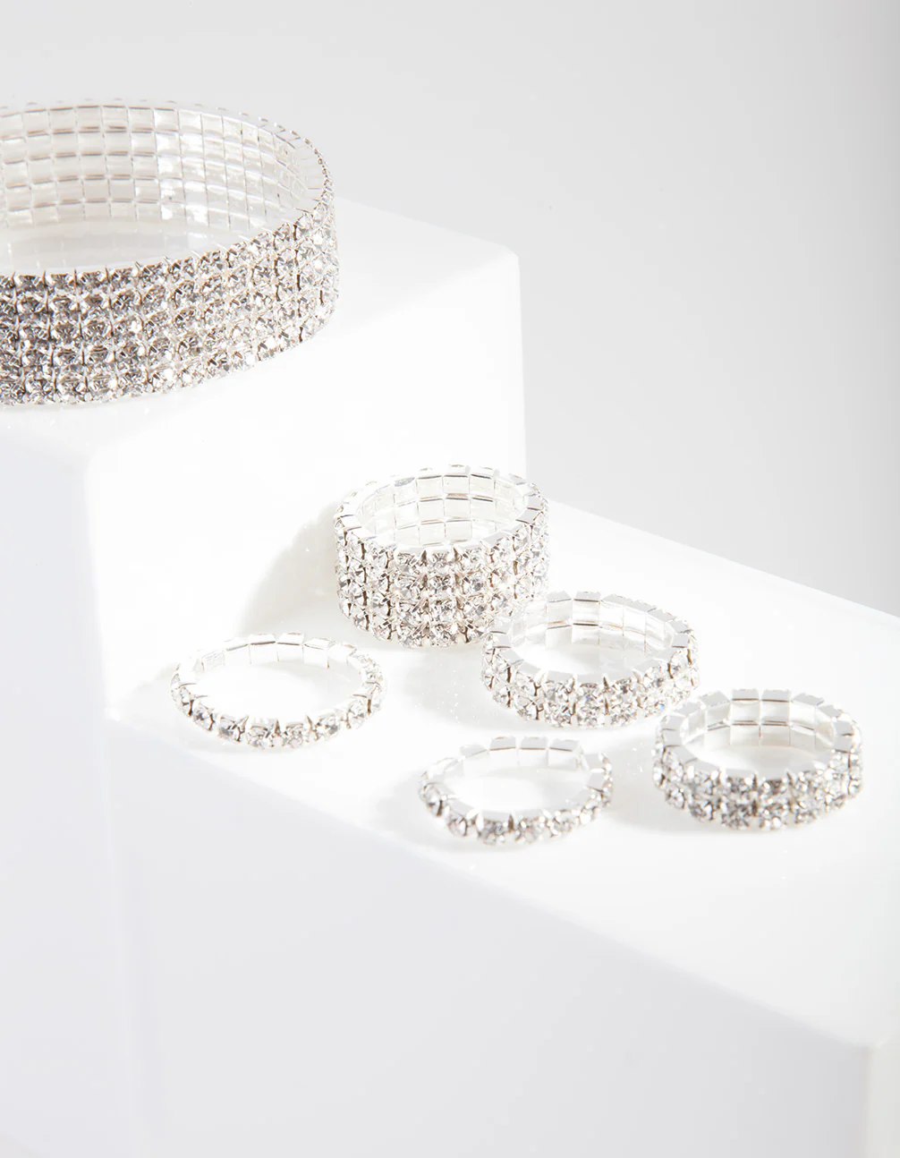 Silver Diamante Cupchain Bracelet & Ring Set - Image 2