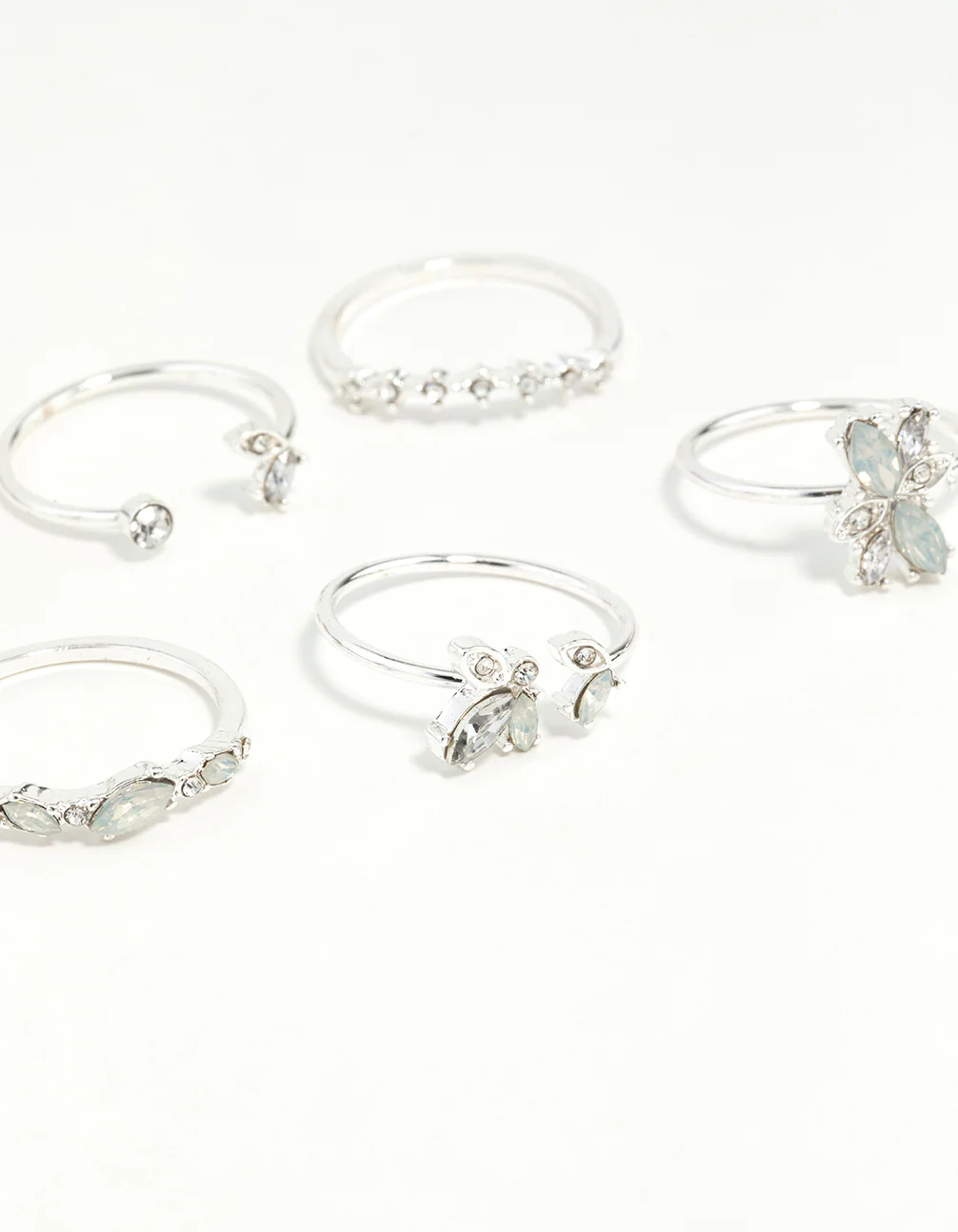Silver Gem Diamante Ring Pack - Image 3