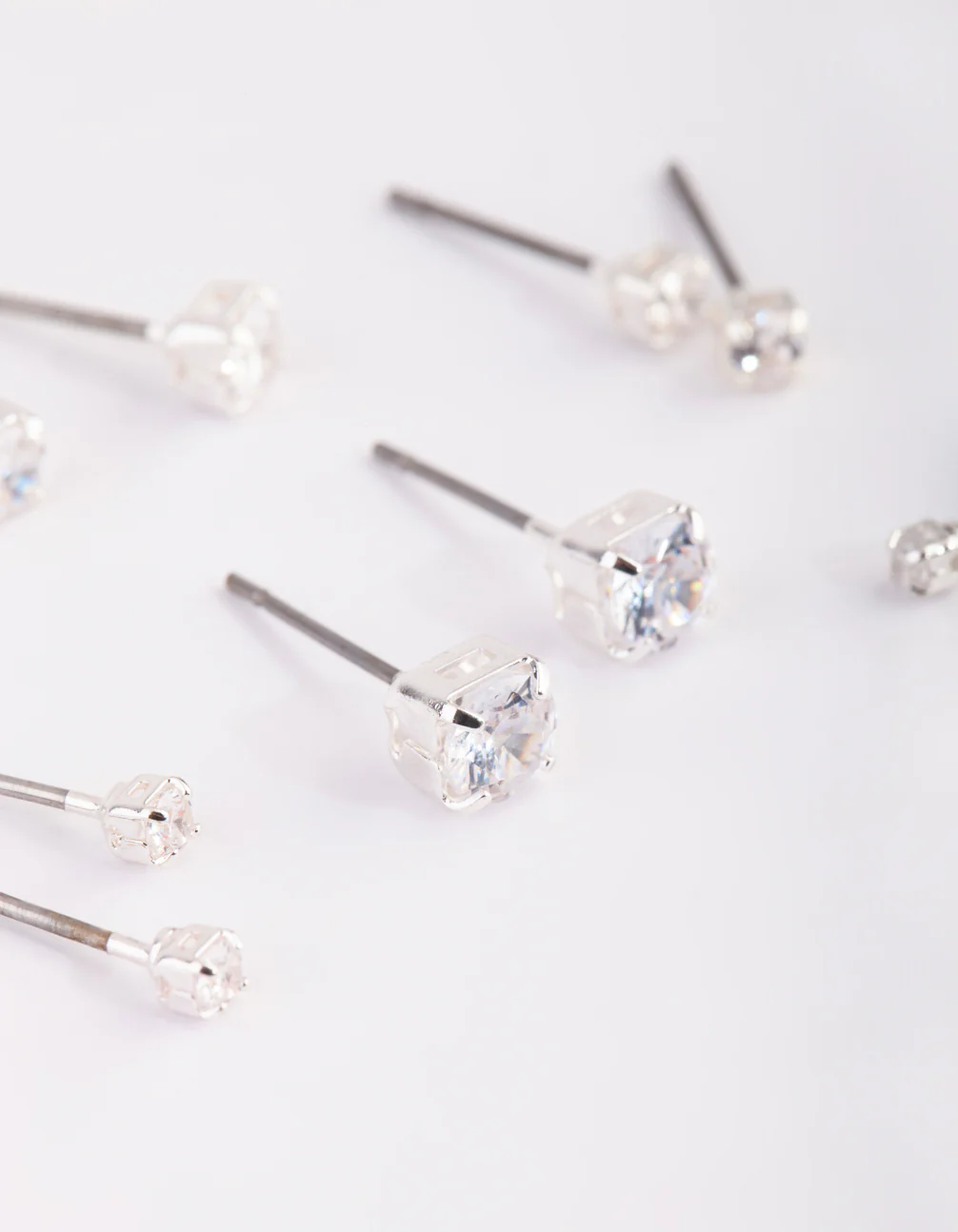 Silver Graduated Diamante Stud Earring 5-Pack - Image 3