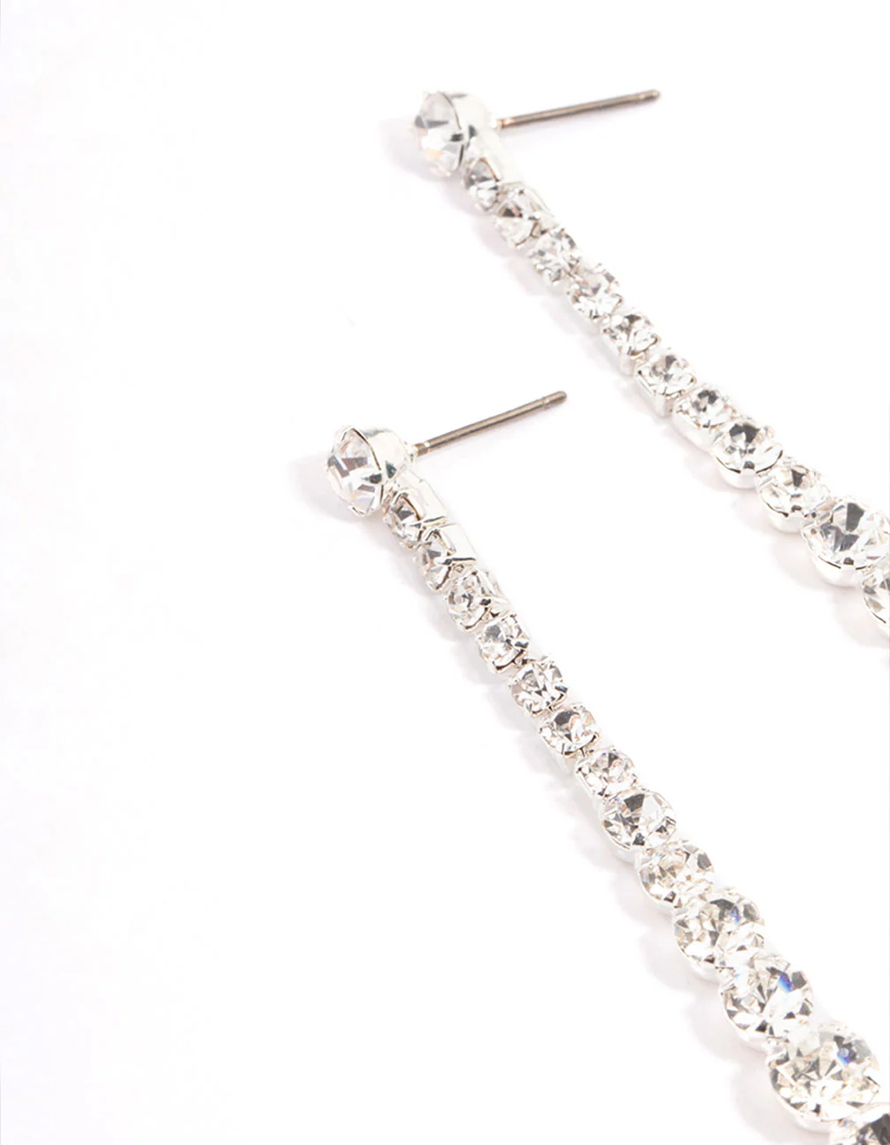 Silver Diamante Graduated Straight Drop Earrings - Image 2