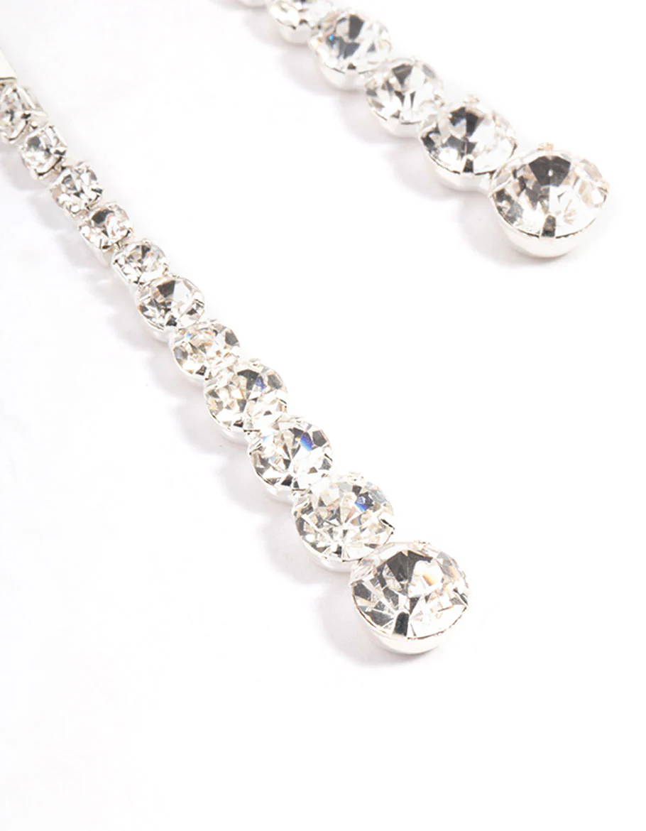 Silver Diamante Graduated Straight Drop Earrings - Image 3