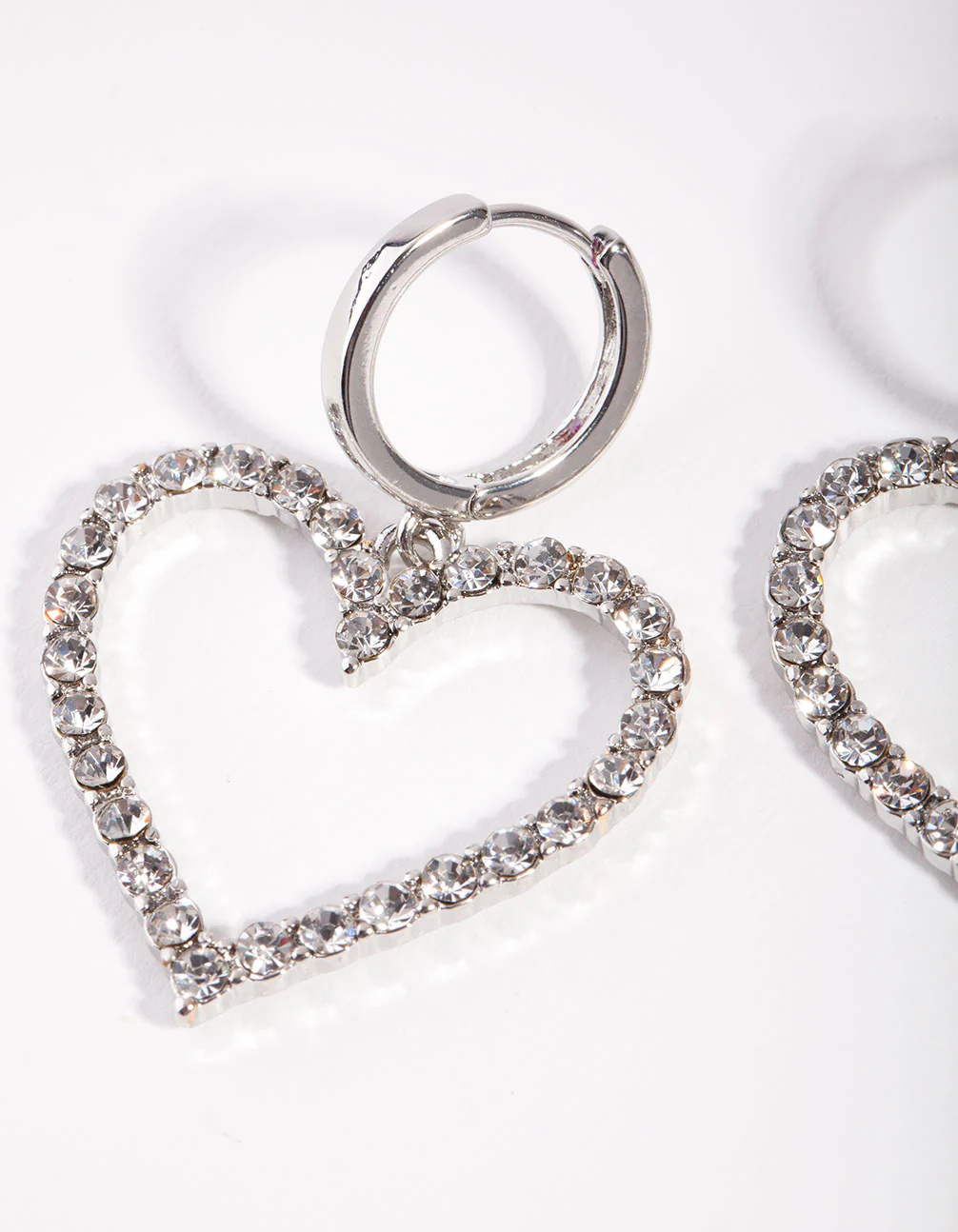 Silver Diamond Heart Huggie Earrings - Image 2