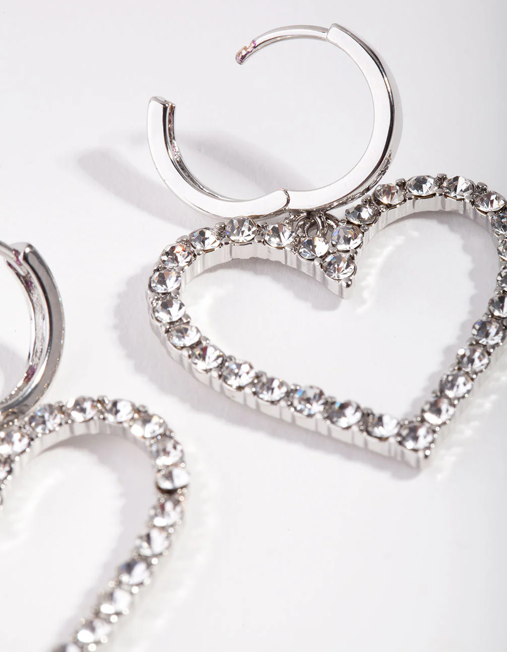 Silver Diamond Heart Huggie Earrings - Image 3