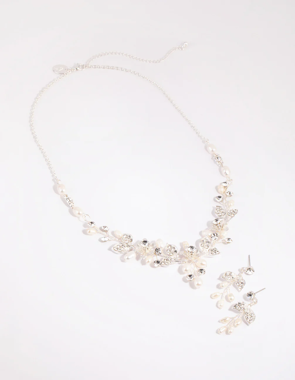 Silver Diamante & Pearl Wire Necklace & Earrings Set - Image 2
