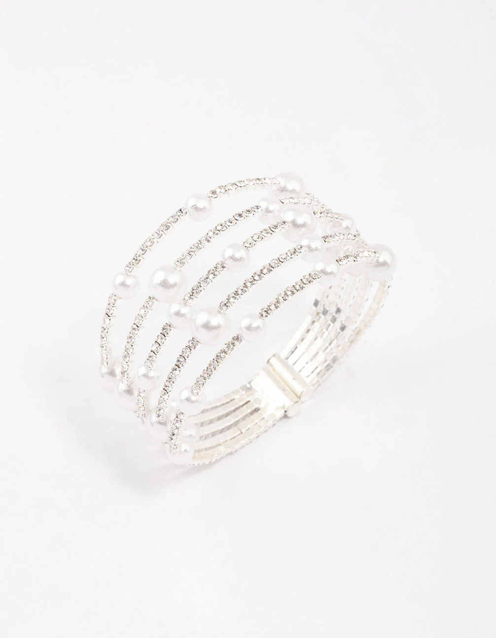 Silver Diamante & Pearl Decorative Wrist Cuff - Image 2