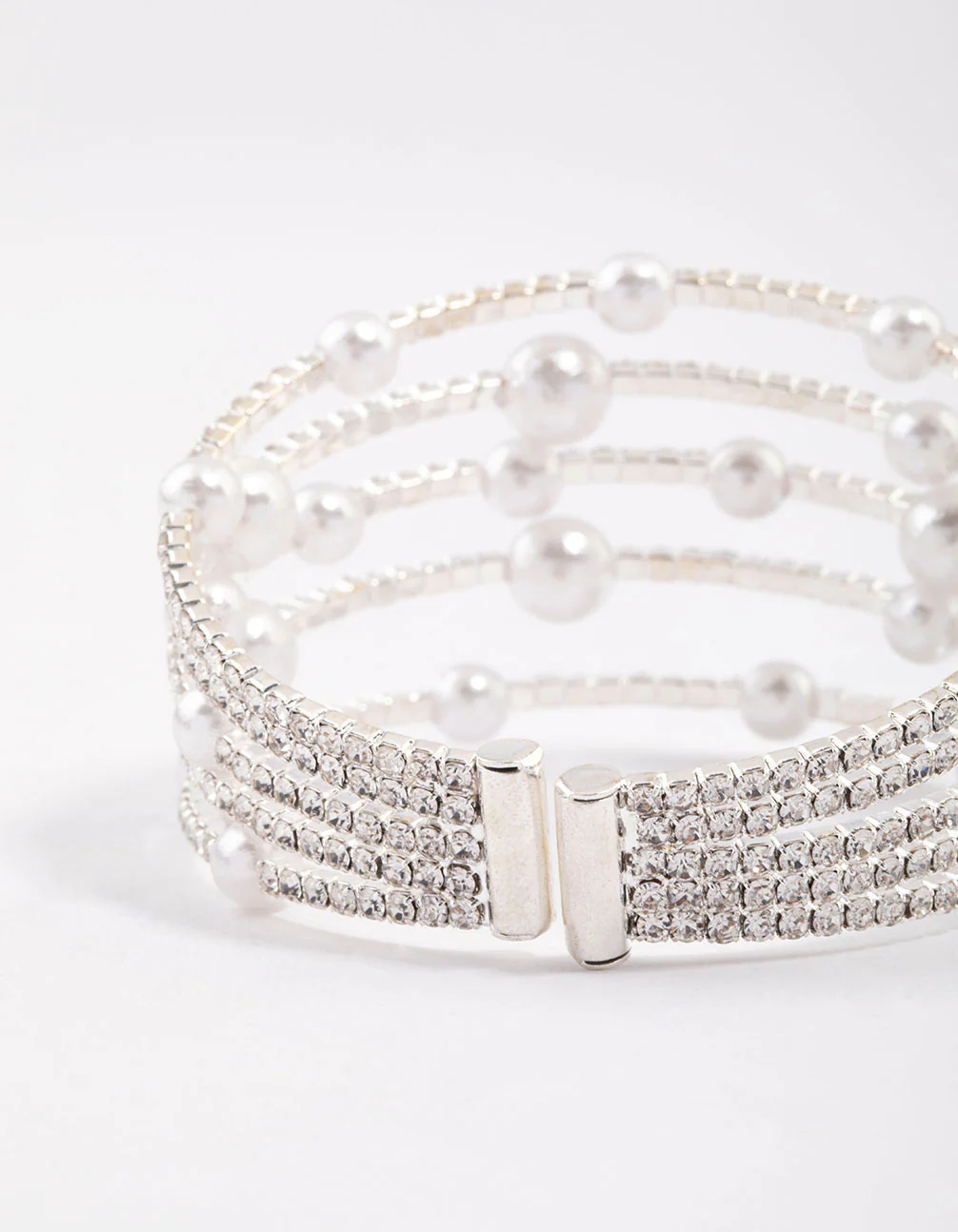 Silver Diamante & Pearl Decorative Wrist Cuff - Image 3