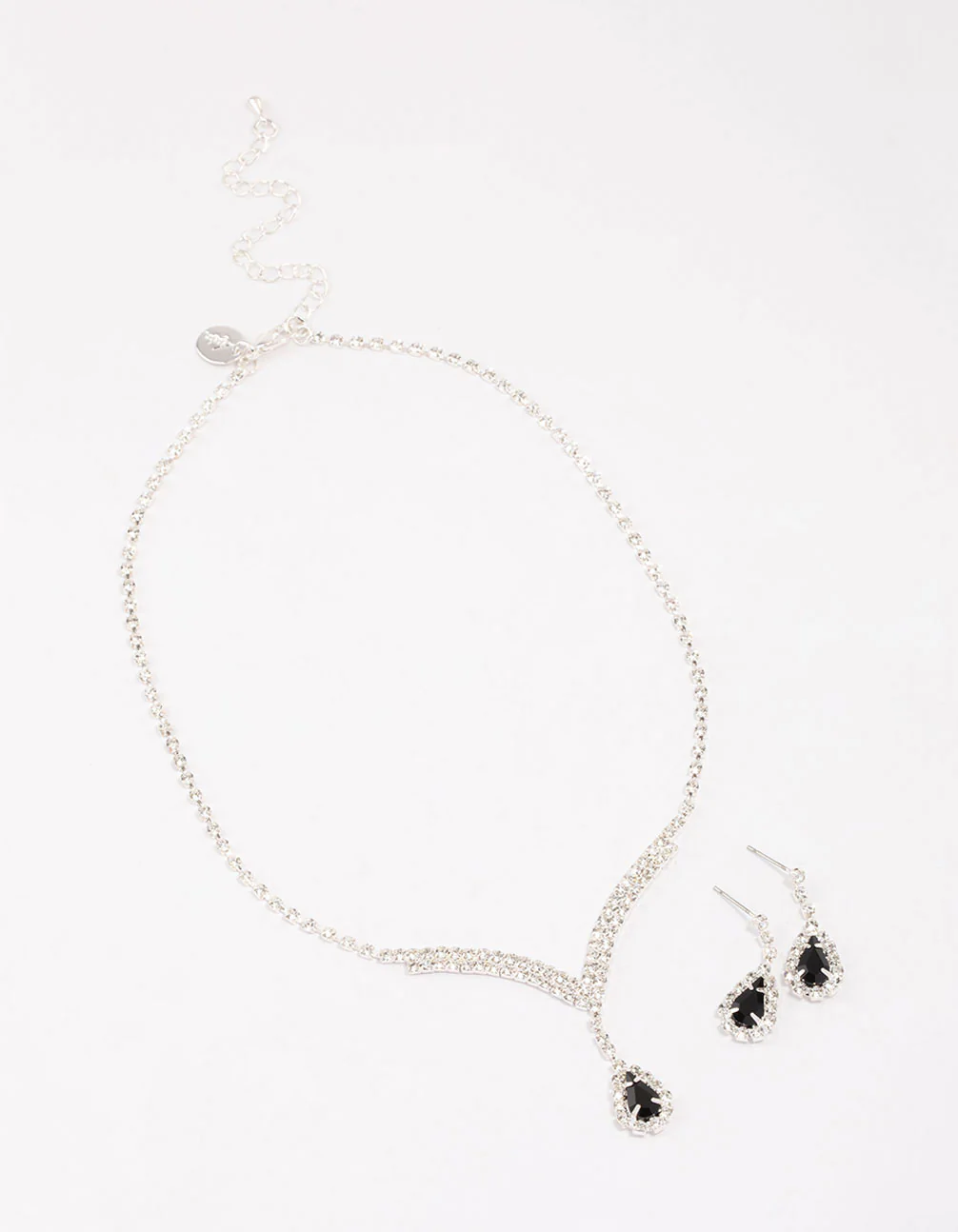 Silver Diamante Stone Long Earrings & Necklace Set - Image 2