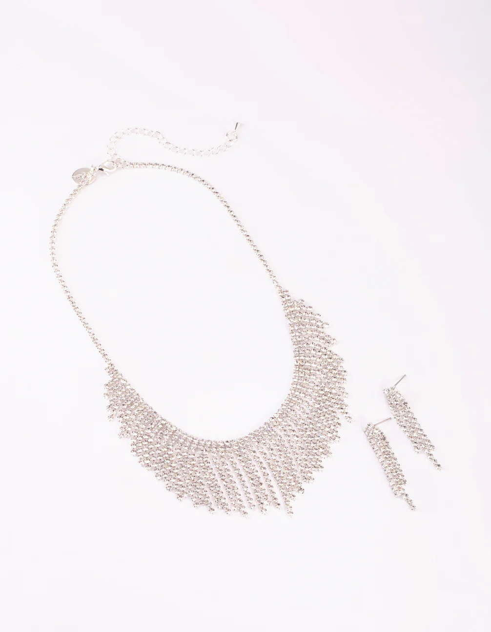Silver Diamante Tassel Necklace & Earrings Set - Image 2