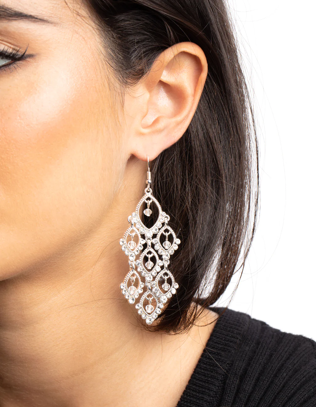 Silver Diamante Teardrop Earrings - Image 2