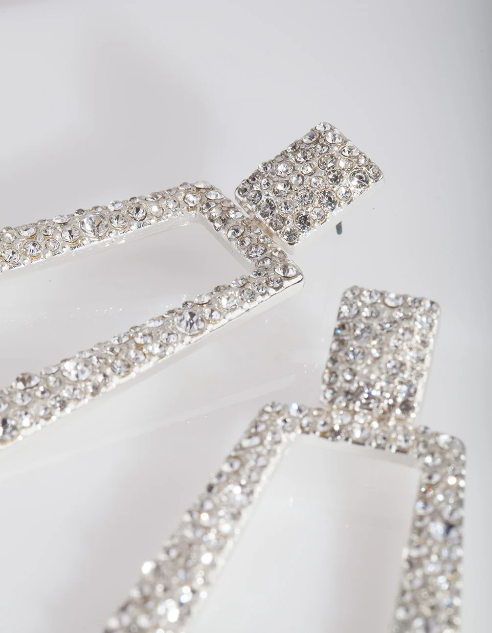 Silver Diamante Geometric Earrings - Image 2