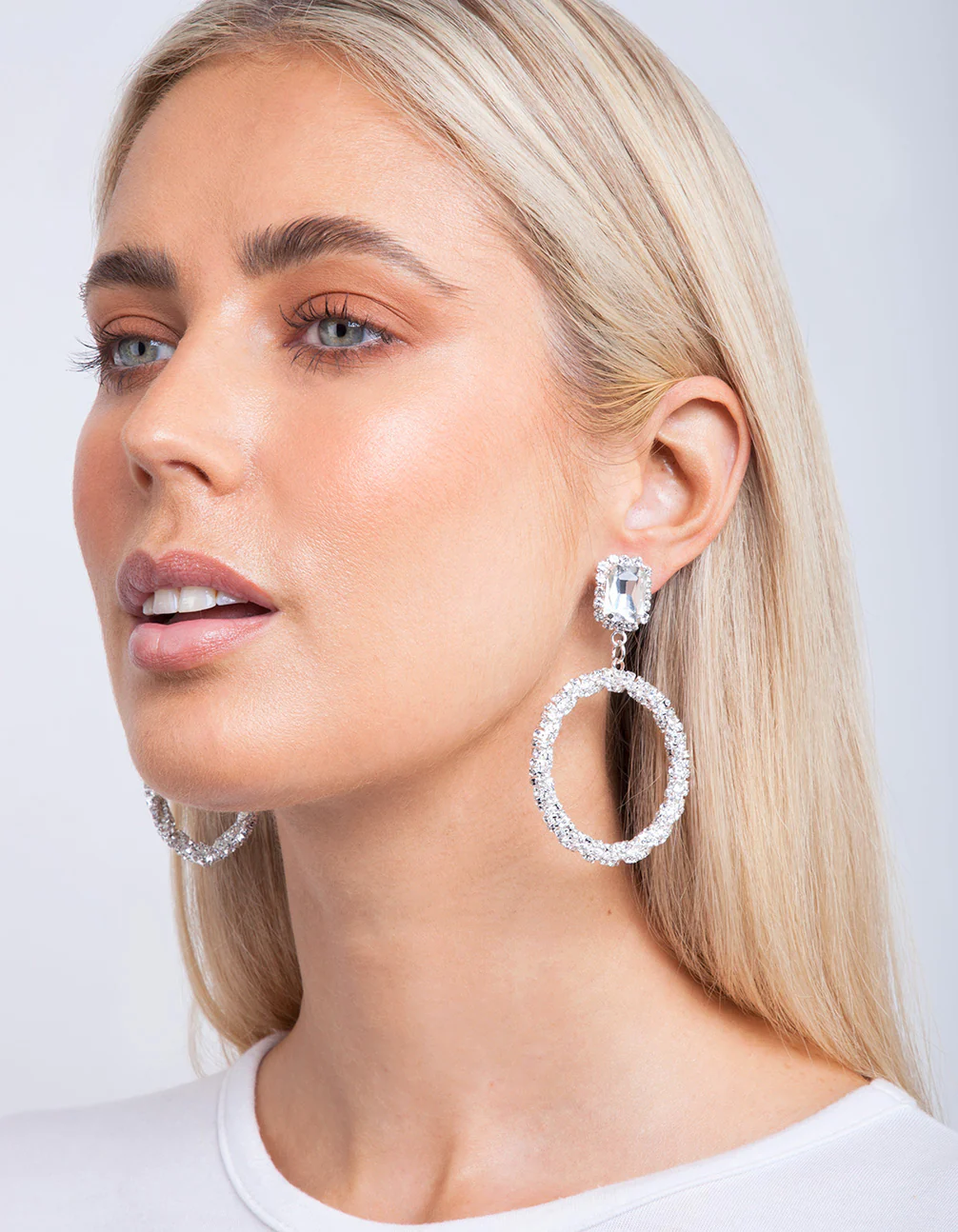 Silver Diamante Wrapped Hoop Earrings - Image 2