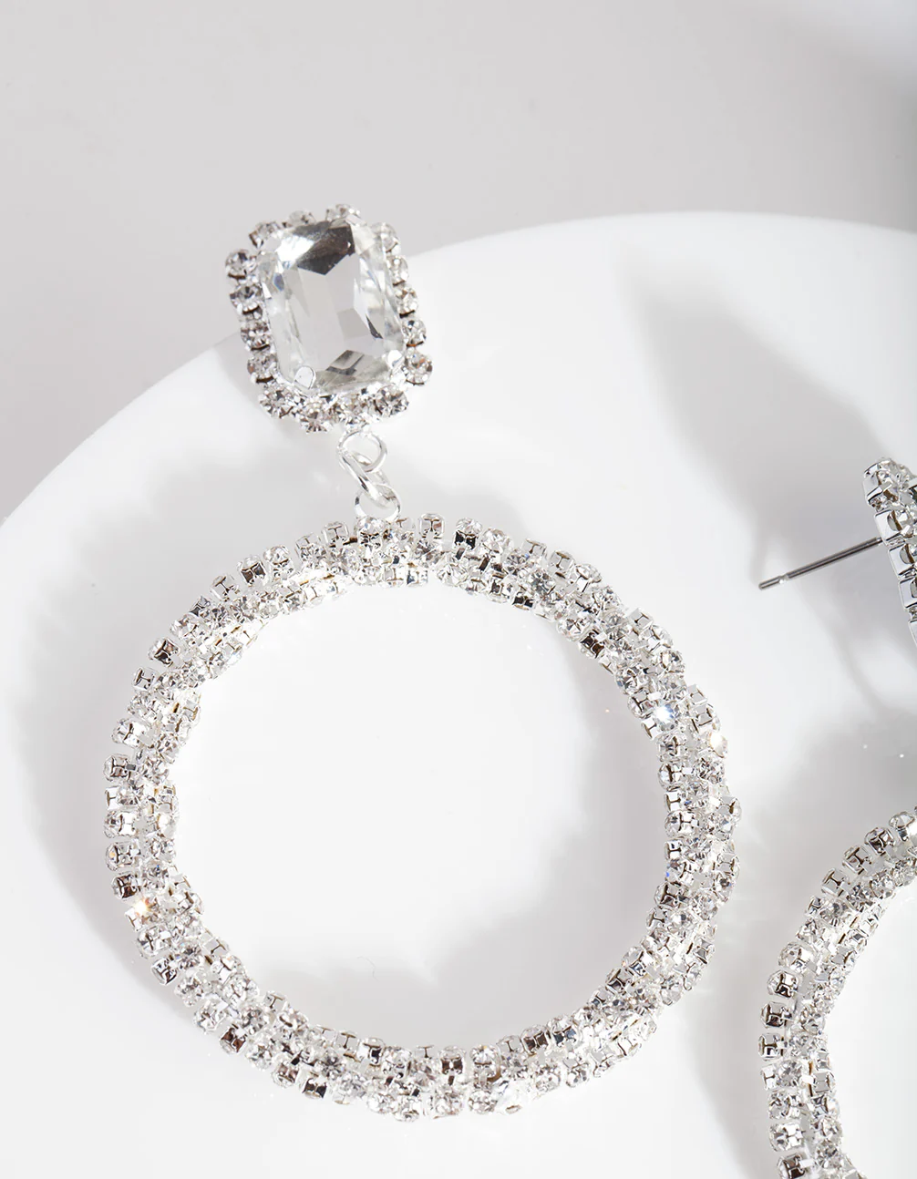 Silver Diamante Wrapped Hoop Earrings - Image 4