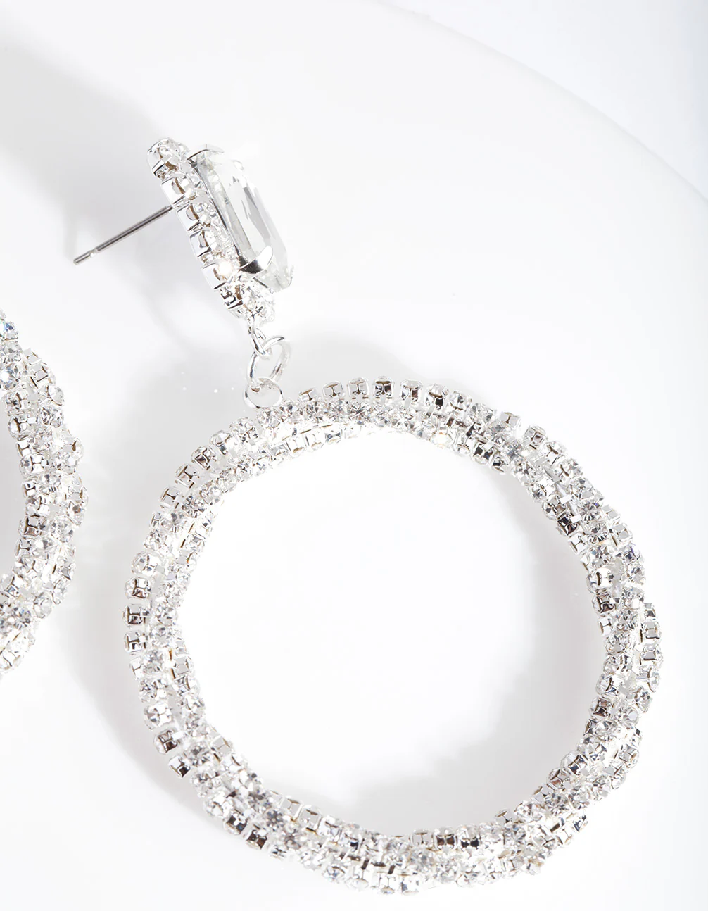 Silver Diamante Wrapped Hoop Earrings - Image 5
