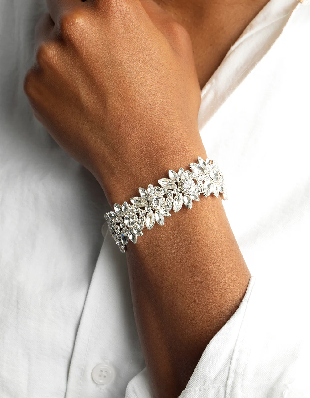 Silver Diamante Flower Stretch Bracelet - Image 2