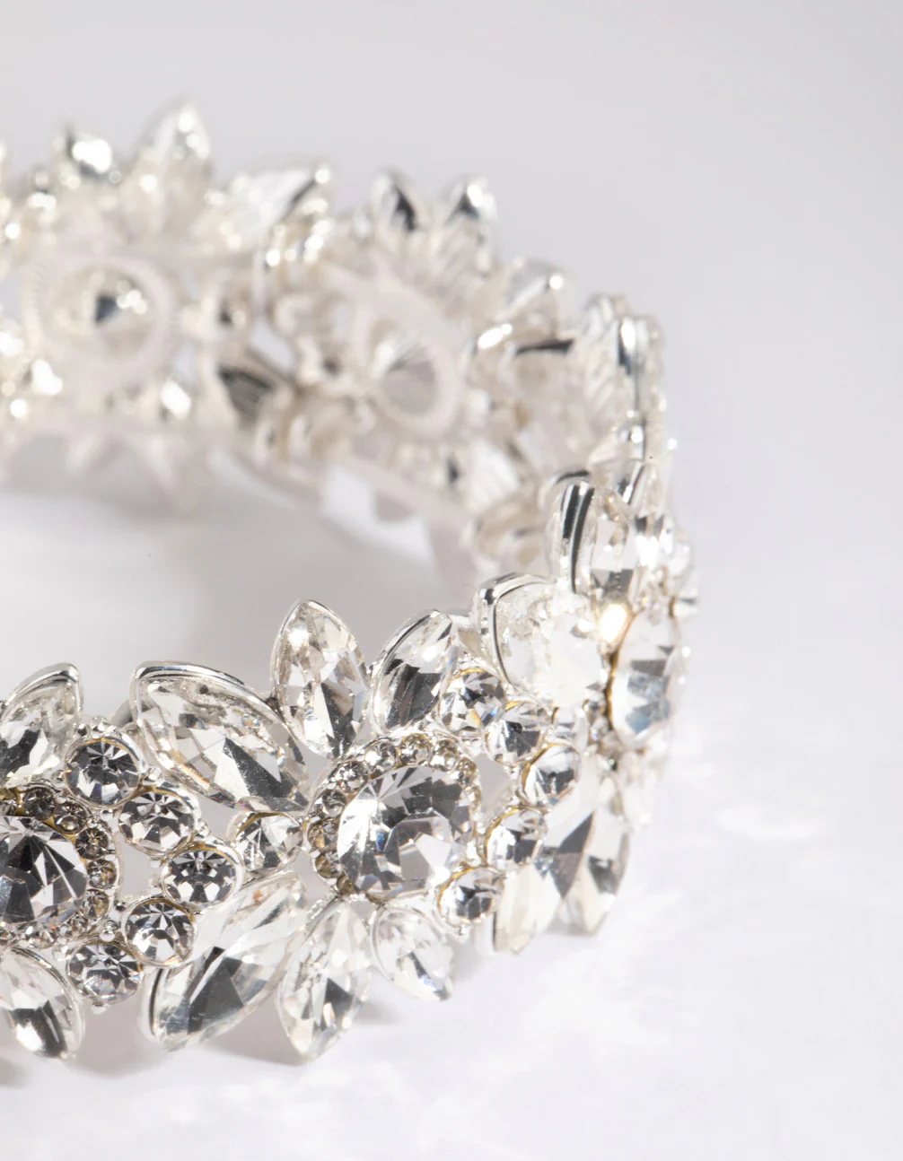 Silver Diamante Flower Stretch Bracelet - Image 3