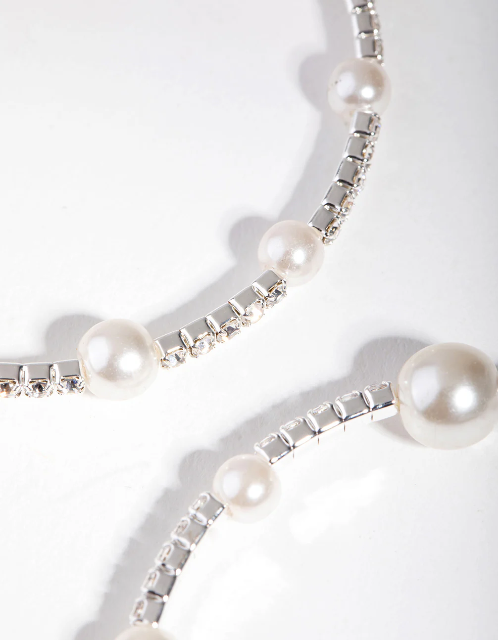 Silver Pearl & Diamante Hoop Earrings - Image 2