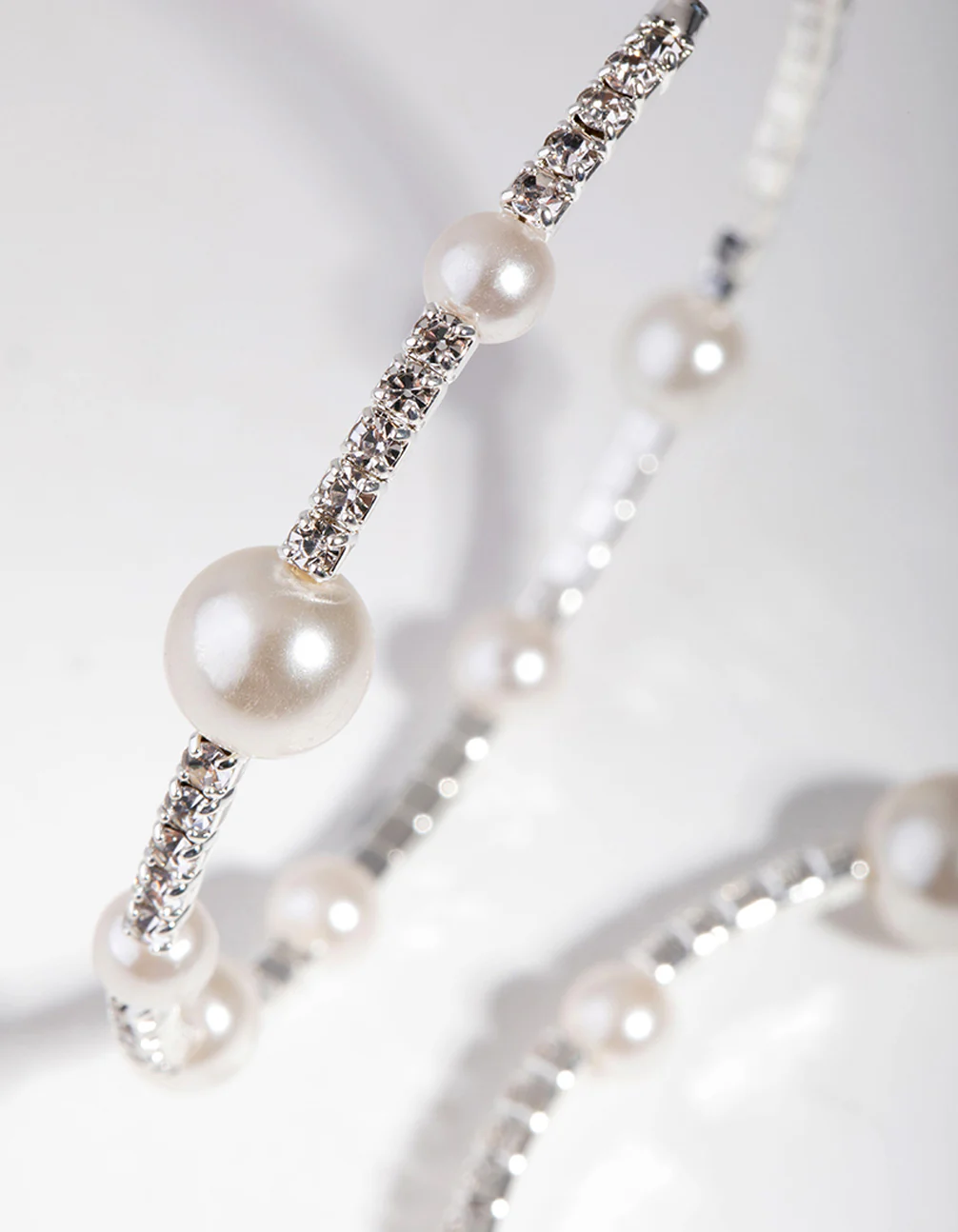 Silver Pearl & Diamante Hoop Earrings - Image 3