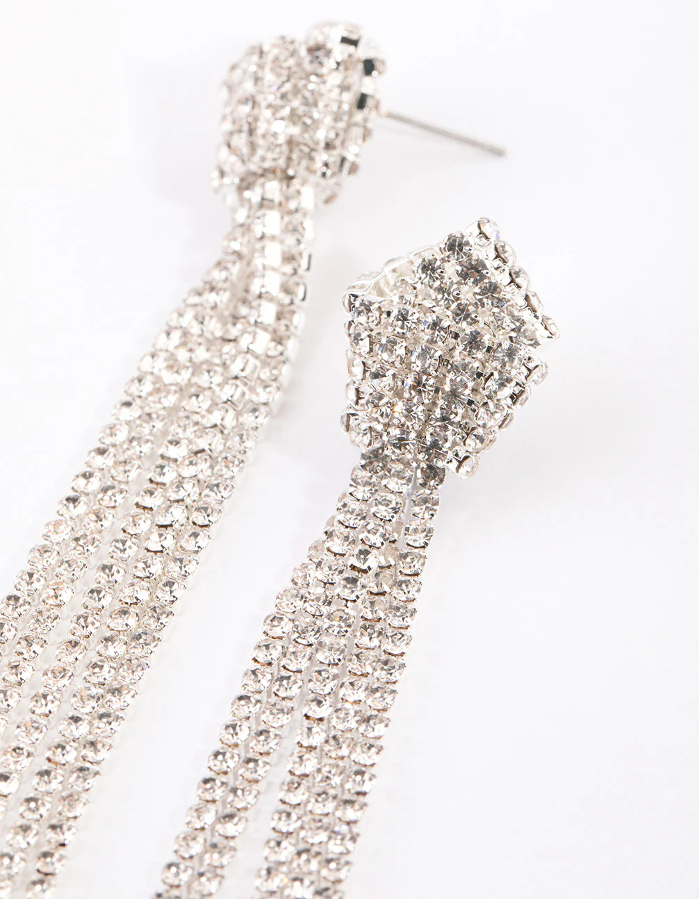 Silver Knot Cup Chain Drop Earrings - Image 2