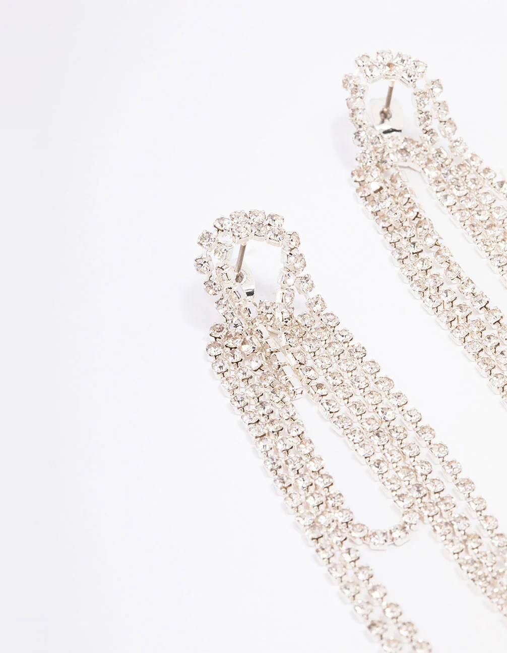 Silver Long Statement Diamante Drop Earrings - Image 2