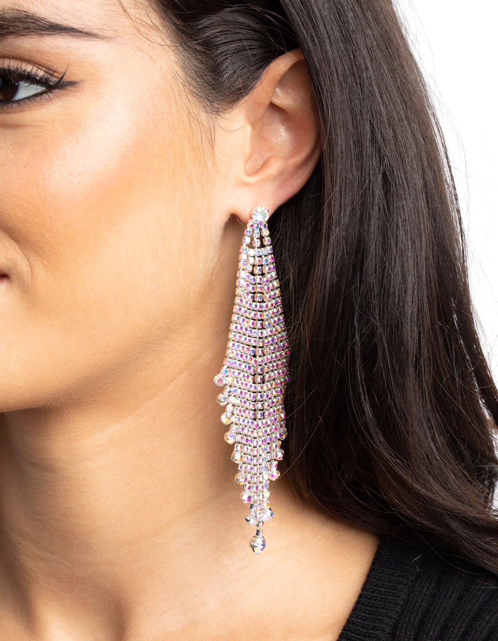 Silver Diamante Drape Earrings - Image 2