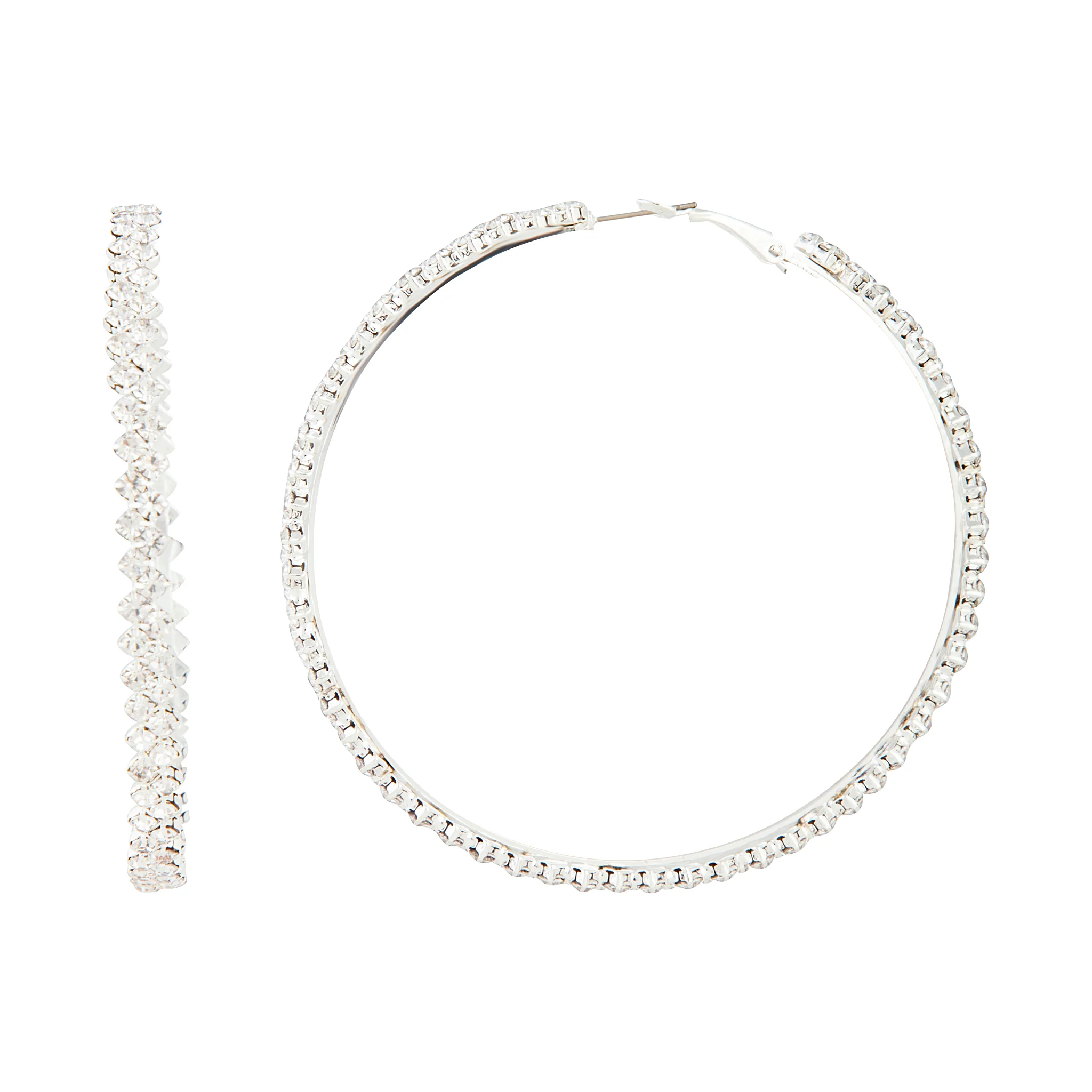 Silver Large Stone Set Hoop Earrings - Image 2