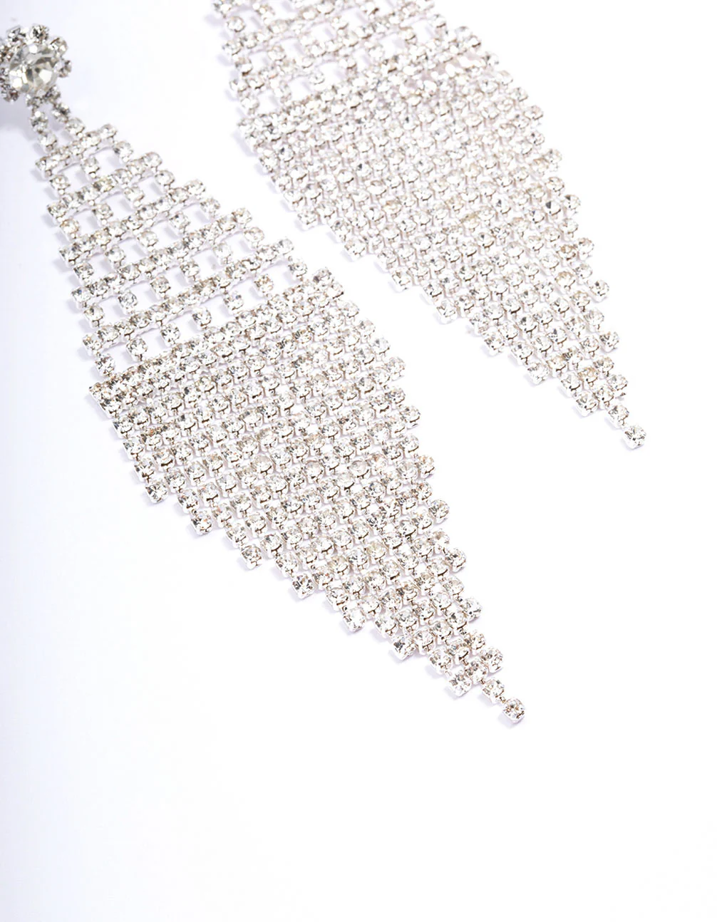 Silver Medium Diamante Cup Chain Drop Earrings - Image 3
