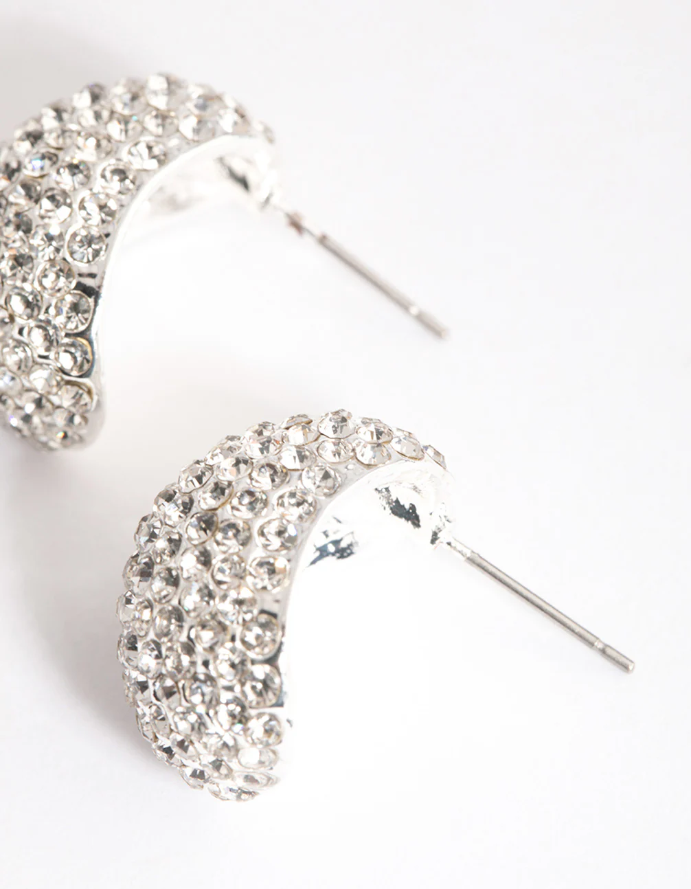 Silver Mini Diamante Bold Hoop Earrings - Image 2