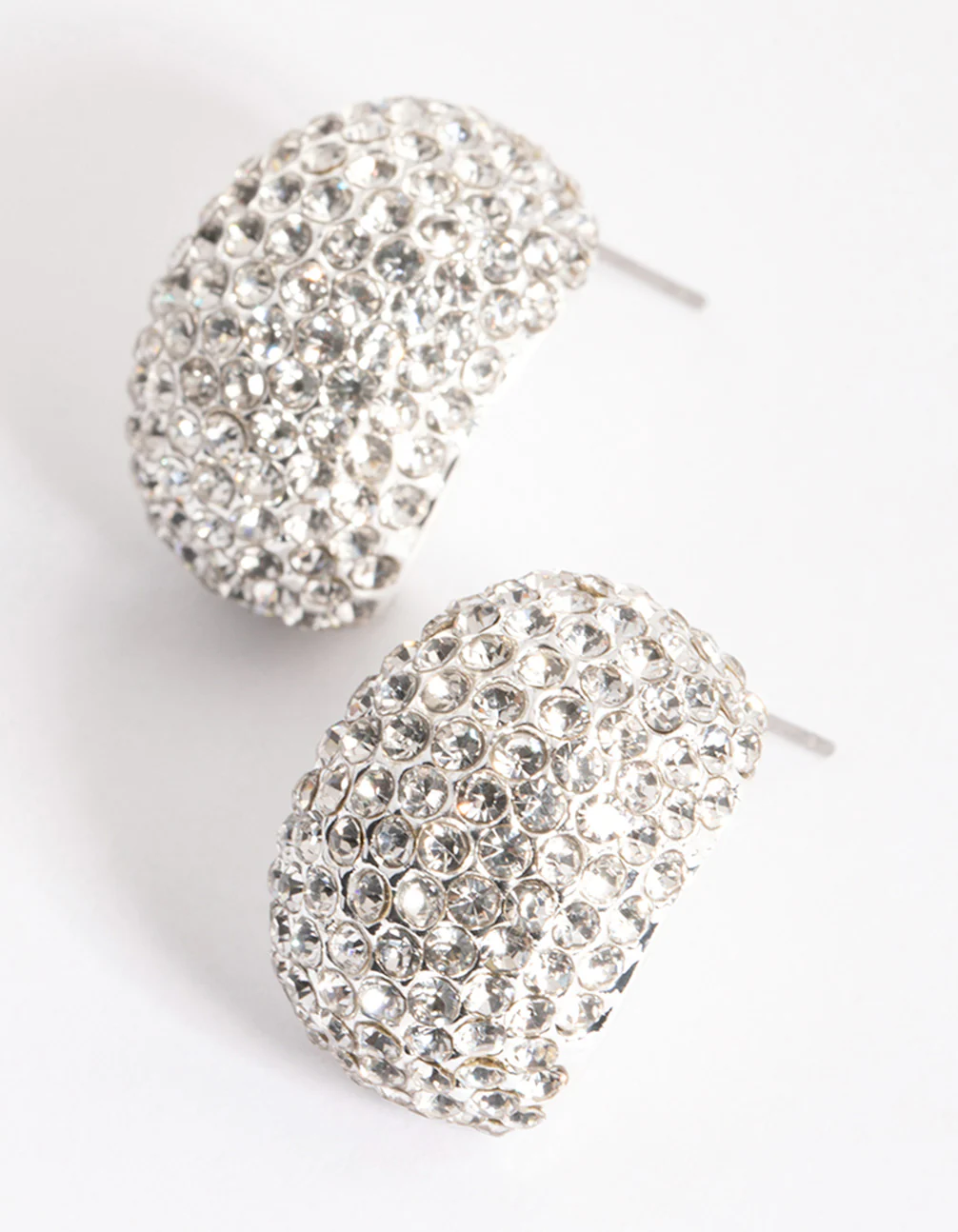Silver Mini Diamante Bold Hoop Earrings - Image 3