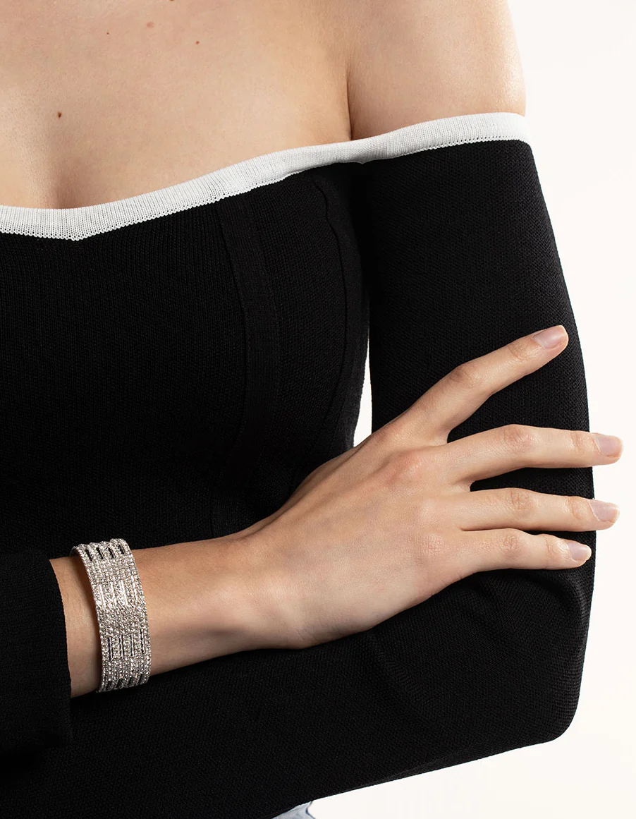 Silver Spiky 4 Row Diamante Wrist Cuff - Image 3