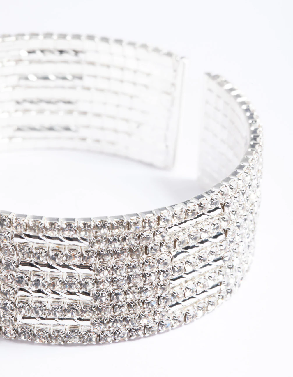 Silver Spiky 4 Row Diamante Wrist Cuff - Image 4