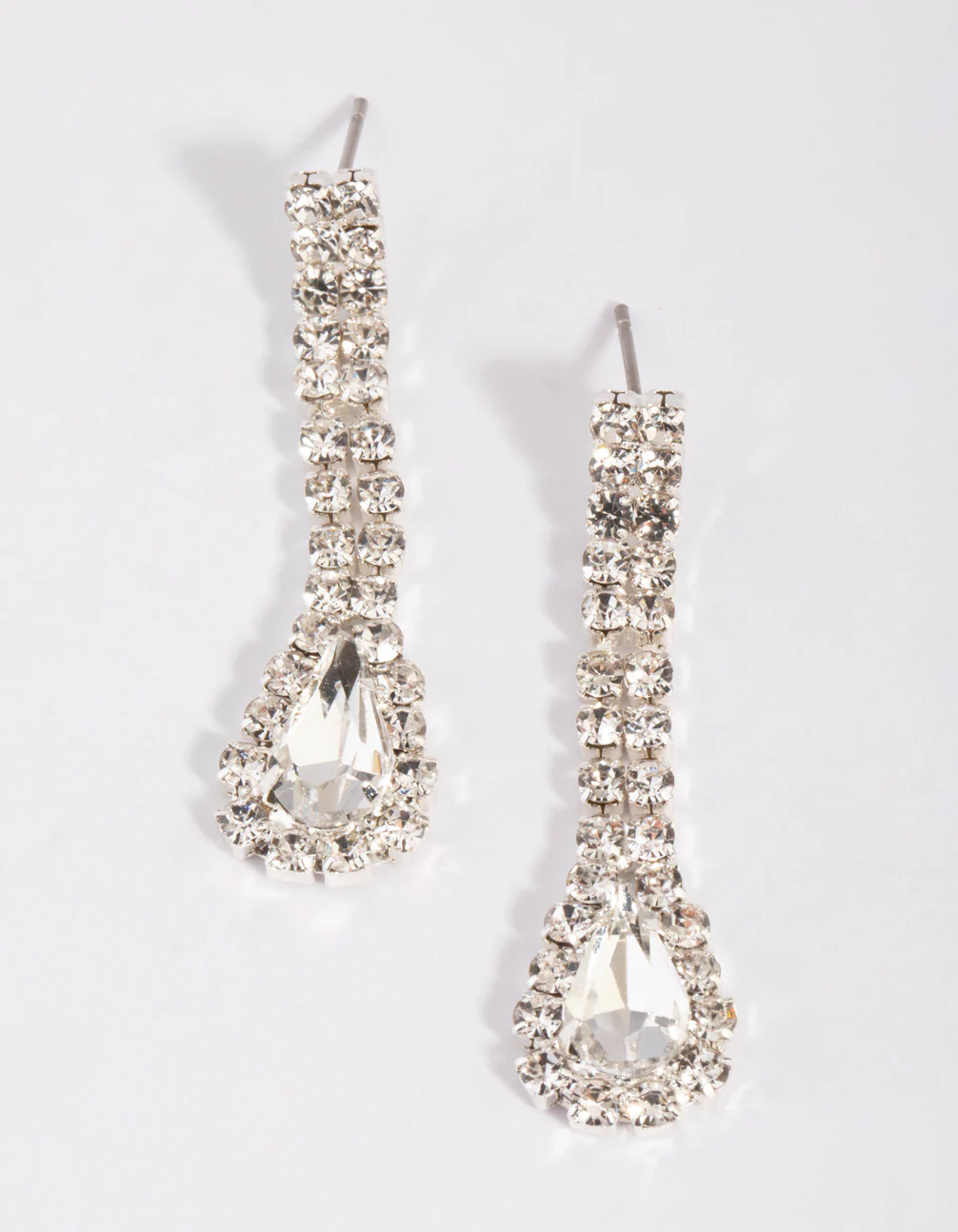 Silver Teardrop Diamante Statement Necklace & Earrings Set - Image 3