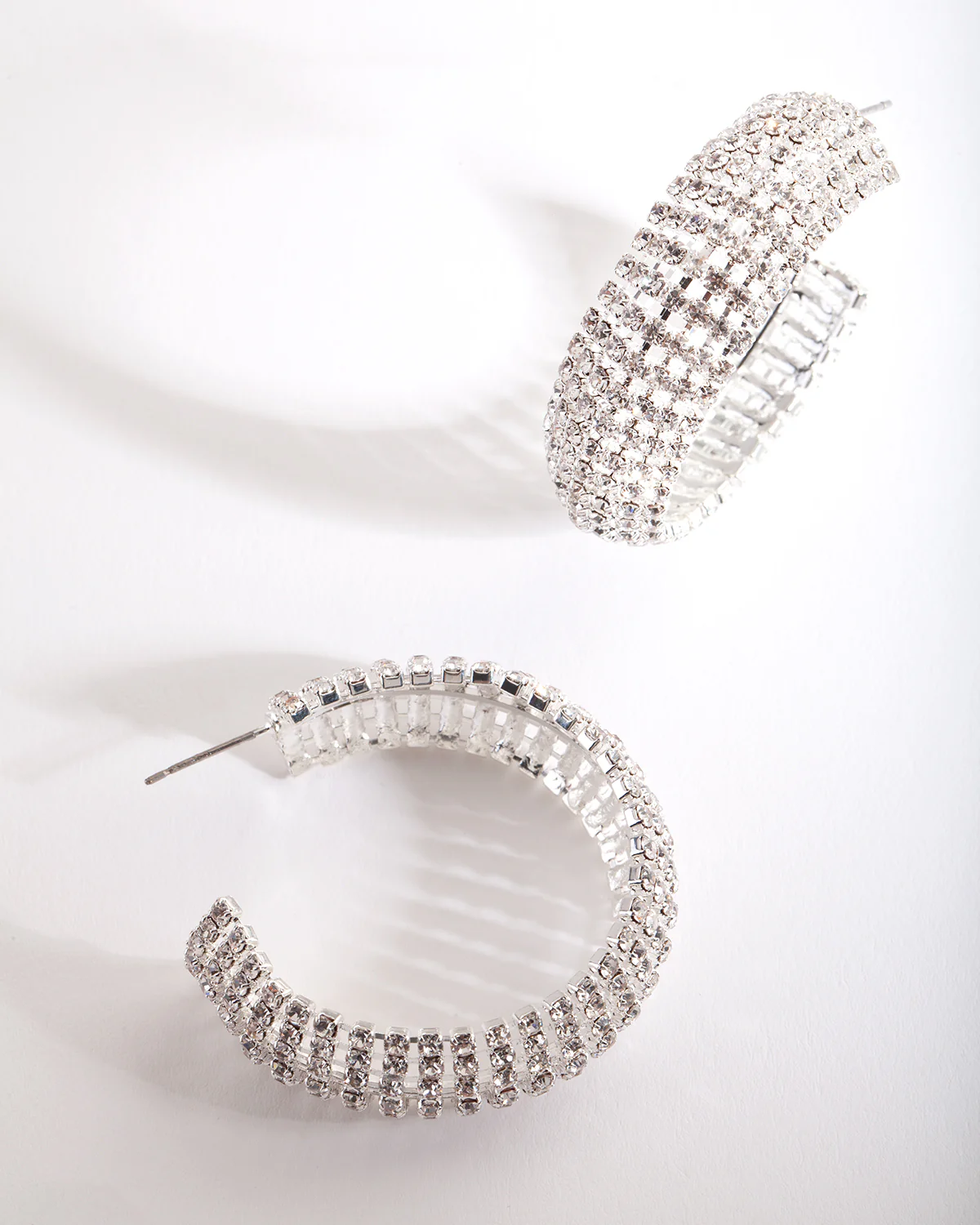 Silver Thick Diamante Hoop Earrings - Image 2