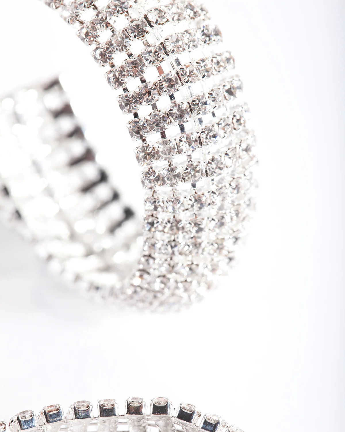 Silver Thick Diamante Hoop Earrings - Image 3