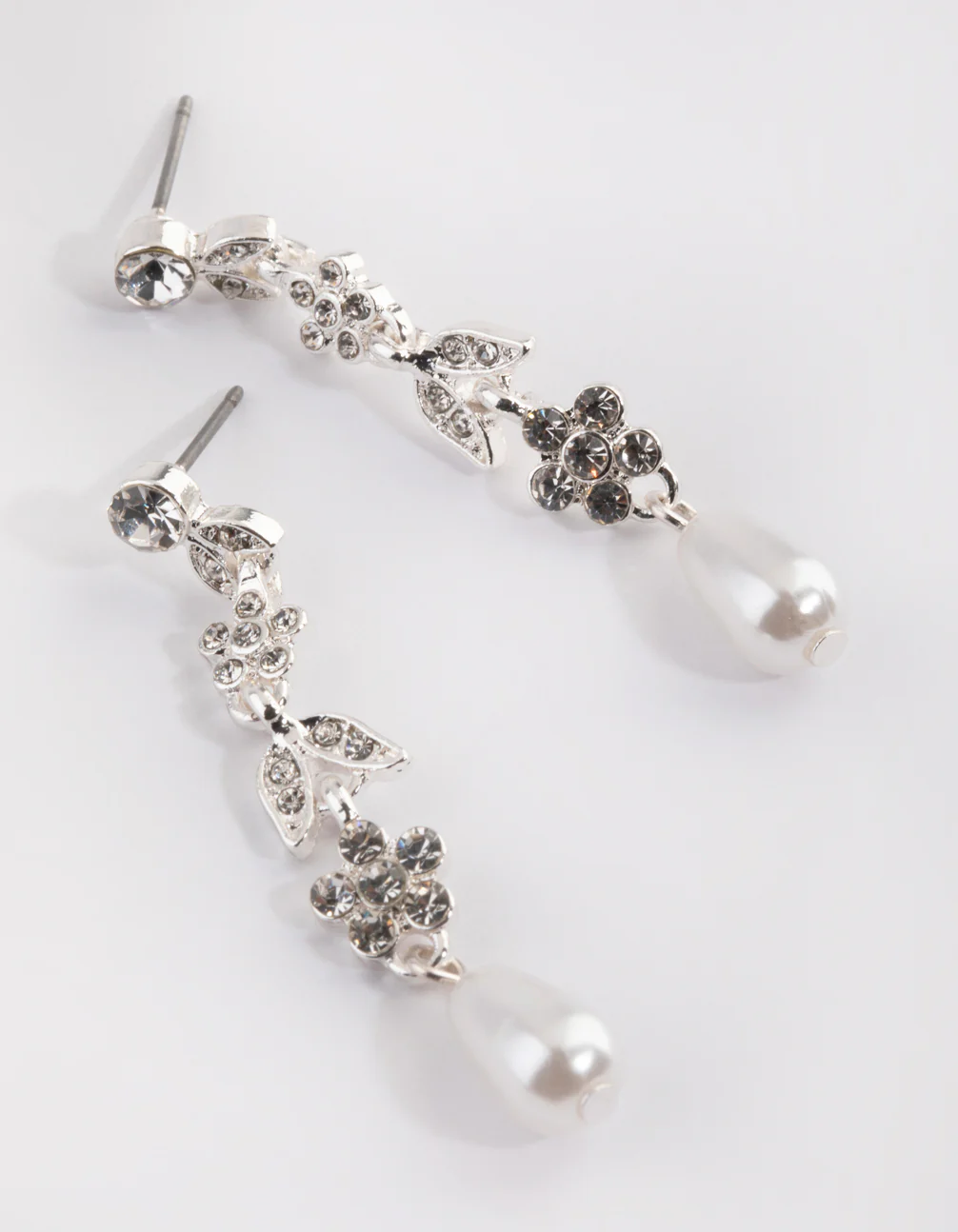 Silver Floral Pearl Drop Earrings - Image 3