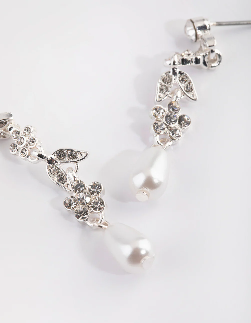 Silver Floral Pearl Drop Earrings - Image 4