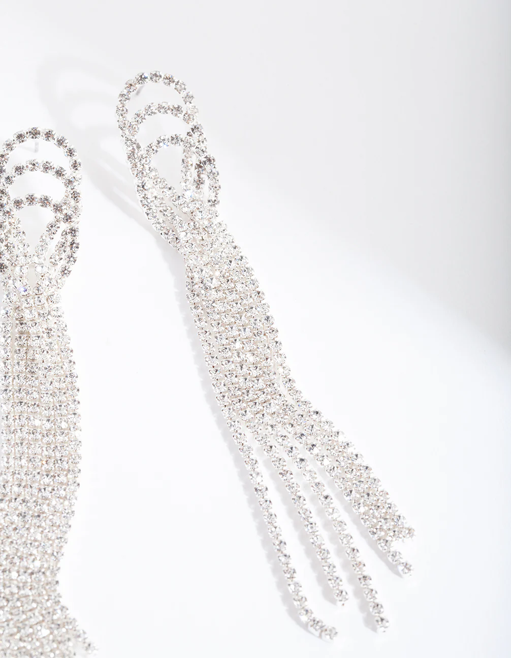 Silver Triple Loop Diamante Earrings - Image 2