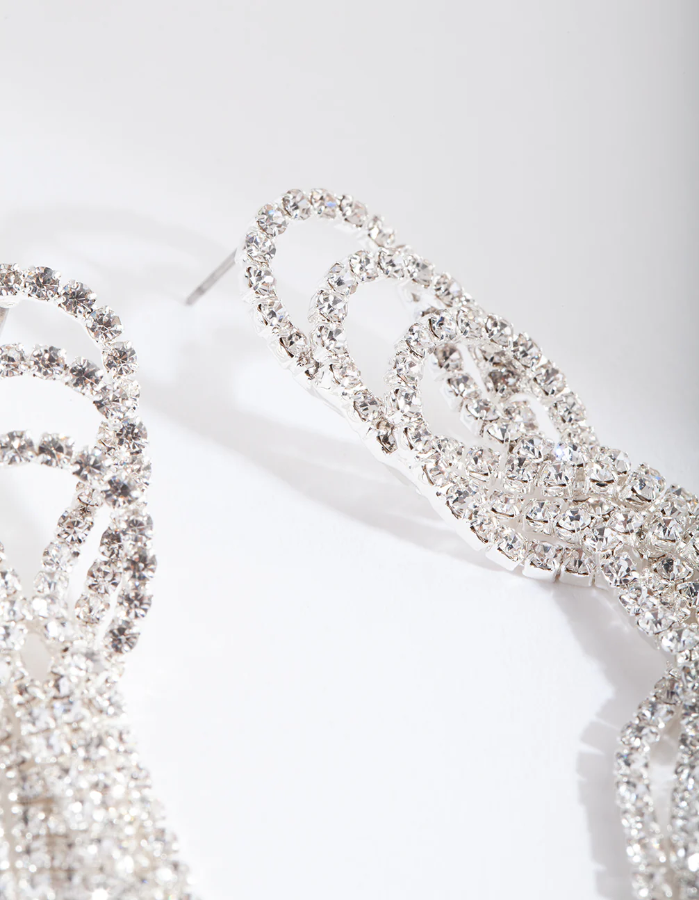 Silver Triple Loop Diamante Earrings - Image 3