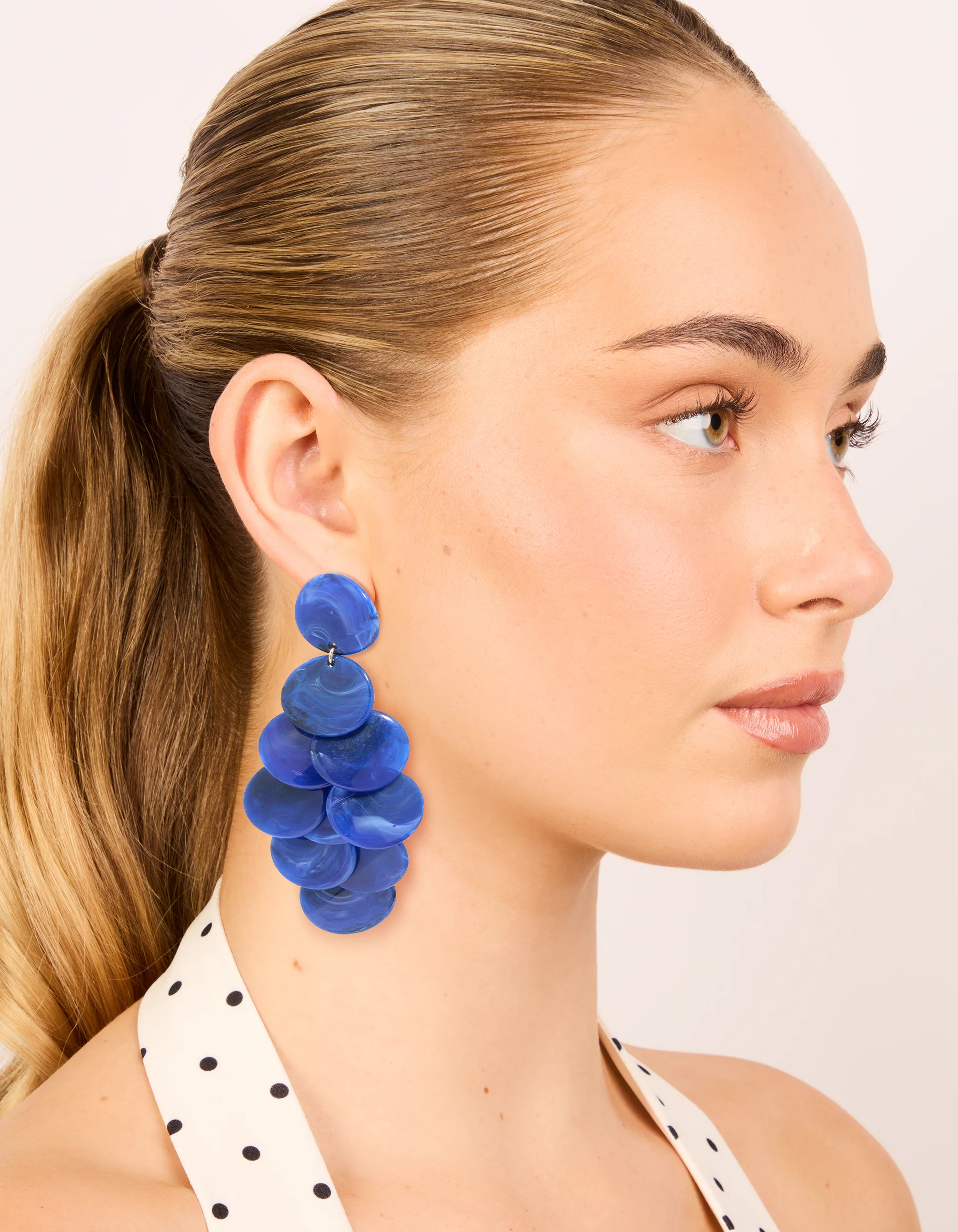 Dark Blue Acrylic Circles Waterfall Drop Earrings - Image 3