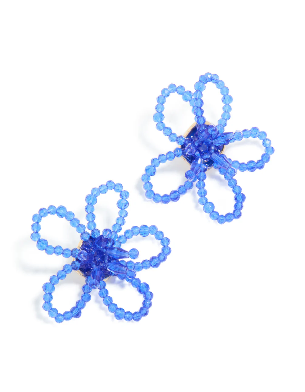 Dark Blue Beaded Flower Outline Stud Earrings - Image 2