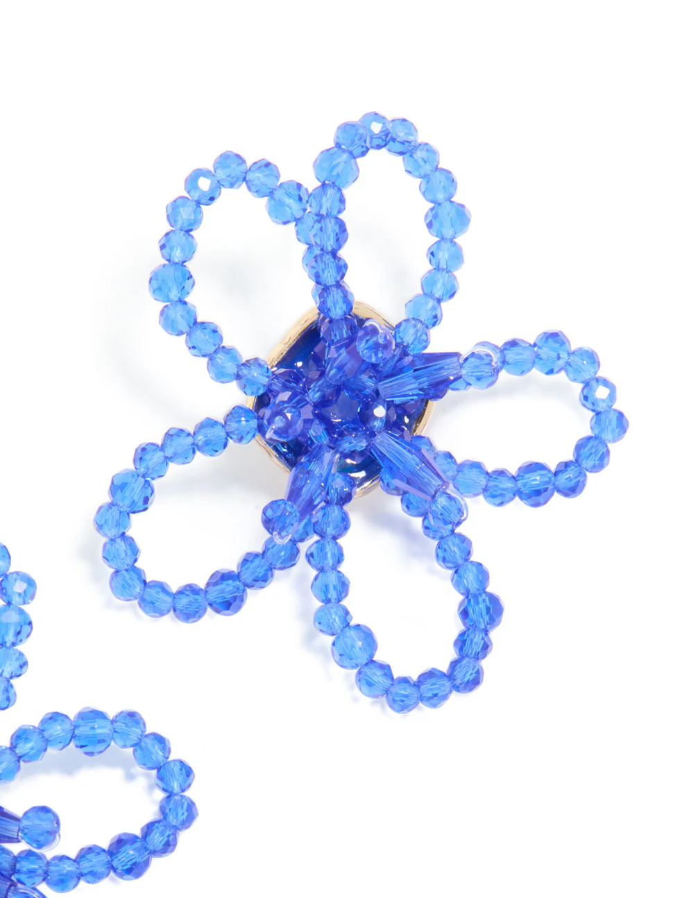 Dark Blue Beaded Flower Outline Stud Earrings - Image 5